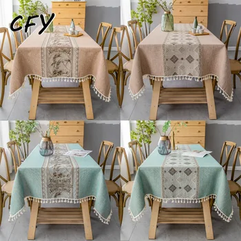 Памучно бельо традиционен китайски стил каре правоъгълна покривка за маса реколта чай таблица покритие кърпа таблица покритие за кухня