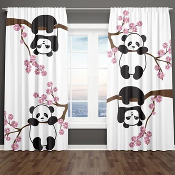 3D печат по поръчка сладък панда животински завеса деца момчета 2 парчета засенчване прозорец завеси хол спалня дома декор кука