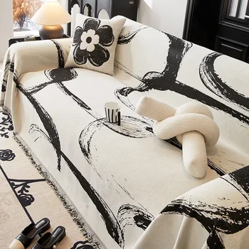 Коледен диван хвърлят одеяло абстрактно изкуство диван капак двустранен диван покритие пискюли секционни диван кърпа за хол