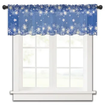 Коледа снежинка зима синьо кухня малка завеса тюл отвесни кратко завеса спалня хол дома декор Voile завеси