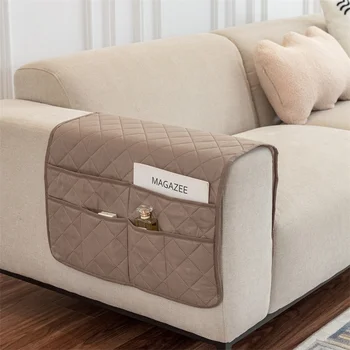  високо качество преносим 50 * 90 см чанта за съхранение без хлъзгане recliner диван покритие с джоб плътен цвят подлакътник кърпа за хол