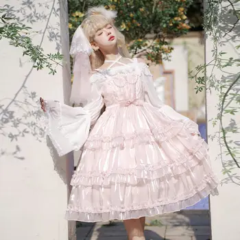 Звездна прежда Любовна песен Рокля Лолита JSK трисекционна рокля за торта Дантела Перлена панделка Розова принцеса рокля