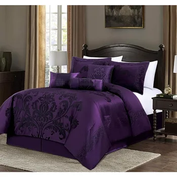 7-парче жакард флорални утешител комплект (кралица легло бельо комплект лилаво/тъмно лилаво) товари безплатни комплекти спално бельо дома текстил градина