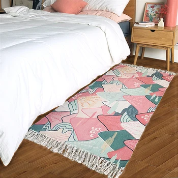  Висок японски стил дизайн tessel edge памук площ килим за нощно шкафче хол ленти para casa sala tapis salon