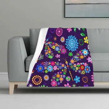 Водни кончета и цветя хвърлят одеяло лилаво стилизирани водни кончета и цветя хвърлят одеяло легло диван диван пътуване