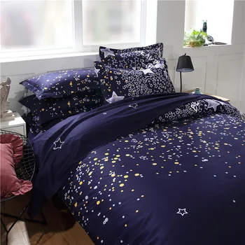 Космическа галактика Спален комплект Син Черен Бял 3D Вселена Duvet Cover Set Звезди Спалня Quilt Cover Universe Bedspread Спално бельо