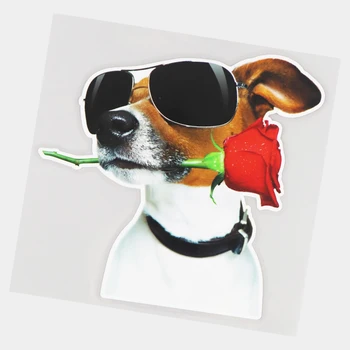 JuYouHui Екстериорни аксесоари Decal куче с роза мода задно стъкло декорация стикери кола Decal