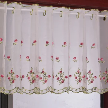 Дантела пасторални бродирани флорални къси завеси перспектива Pelmet Valance за кухня баня Fabri завеса