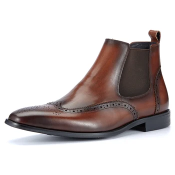 Premium Designer Луксозни обувки със заострени пръсти Топ клас естествена кожа Челси ботуши за мъже