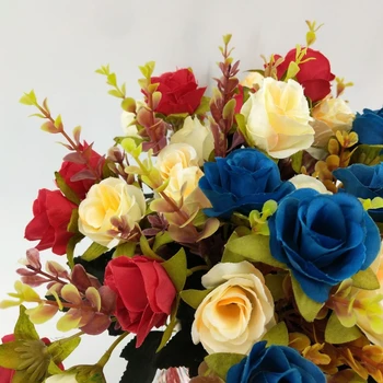 10Heads Роза букет изкуствена коприна цвете DIY сватбено парти цветен куп Начало хол маса декор фалшиви цветя 1PC