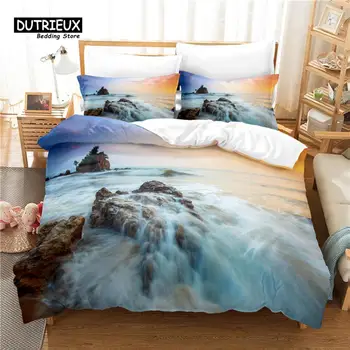 3pcs Duvet Cover Set, 3D Ocean Coral Refer Bedding Set, Мека удобна дишаща завивка, За спалня Стая за гости Декор