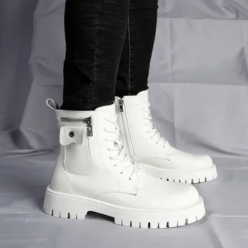 2023 Нови мъже италиански стил случайни платформа дебели еднолични кожени обувки мъжка мода реколта високо отгоре удобни мъжки глезена ботуши