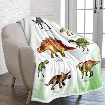 Динозавърско руно одеяло мек уютен обратим 3D Джурасик динозавър отпечатан хвърлят одеяло за деца момчета възрастни отпечатани плюшени