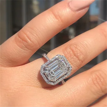Сладък елегантен сребърни цветове пръстени за жени модерен метал инкрустиран бял камък сватба годежни бижута