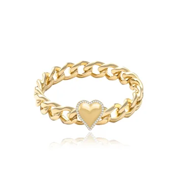  сърце форма чар кубински верига пръстен за жени САЩ размер 6 7 8 горещи продажба мода женски пръст бижута