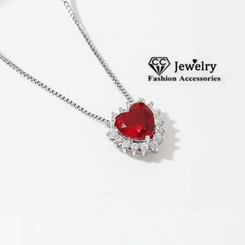 CC висулка колиета за жени червено сърце цирконий камък сребро покритие верига любов мода аксесоар фини бижута Colar CCN752