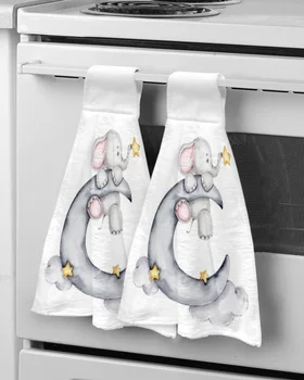 Слон със звезда и луна Кърпи за ръце за баня Абсорбираща микрофибърна кухненска кърпа Прибори за хранене Кърпа за почистване