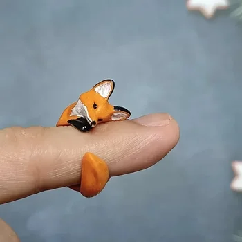 Сладък лисица пръстен опашка пръстен женски малък пръст червена лисица дизайн творчески животински пръстен бижута