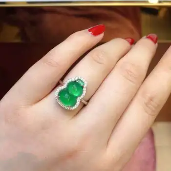 Китайски естествен зелен нефрит с 925 стерлинги сребърен диамант за жени преоразмеряеми висококачествени пръстен бижута модни аксесоари