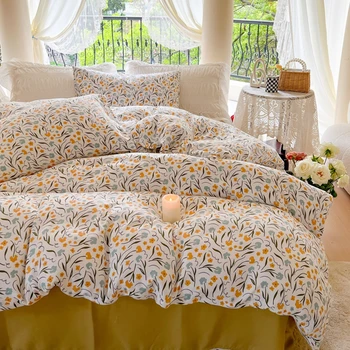 Щадящи кожата спално бельо за дома Housse de couette Спален комплект Queen Size Flower Printed Comforter Covers with Pillowcase