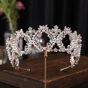 Сребърен цвят кристал кристал корона и диадеми за булката жени луксозен барк булчинска корона тиара сватба аксесоари за коса подарък