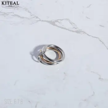 KITEAL 2023 тенденция 18KGP Позлатен размер 6 7 8 Пръстен на богинята Три взаимосвързани контрастни цветни пръстена цени в евро кост