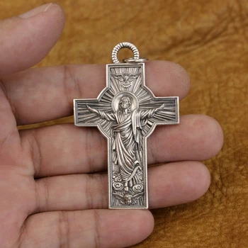 3 Налични размери Добър детайл Исус Христос кръст висулка 925 стерлинги сребро рок пънк бижута TA341N