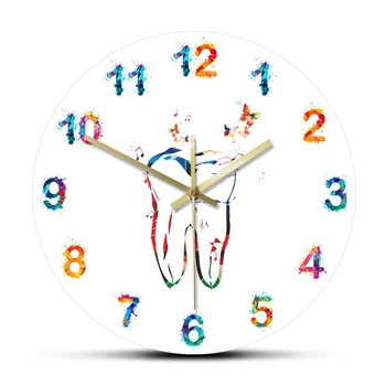 Цветна зъбна пеперуда отпечатан акрилен стенен часовник за клиника Модерен прост ням стенен часовник Домашен декор