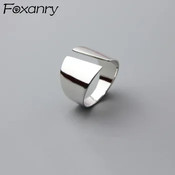 FOXANRY минималистичен сребърен цвят широки пръстени реколта аксесоари нов модерен елегантен гладък геометричен рожден ден парти бижута