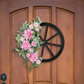 Стенен висящ венец Жизнена цветова симулация Изкуствен цветен венец Реалистичен дизайн за висулка на входната врата Колелото на красотата