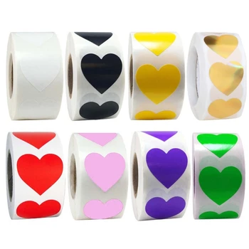  500pcs / ролка сърце форма любов печат стикери Скрапбук подарък опаковки Консумативи за рожден ден Канцеларски материали