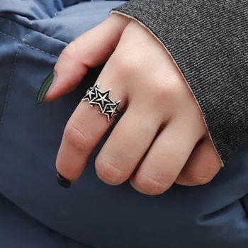 Мода ретро сладък нередовен звезда двойка пръстени за жени мъже реколта кристал пентаграма регулируеми пръстен любовник гръндж Y2k бижута