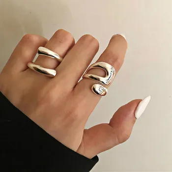 VAGZEB 2024 Нова мода сребърен цвят метал минималистичен гланц широко отворени пръстени геометрични пръстени пръст за жени мъже бижута подаръци