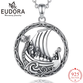 Eudora 925 стерлинги сребро пиратски кораб огърлица норвежки викинг реколта висулка мъже жени личност бижута подарък за приятел