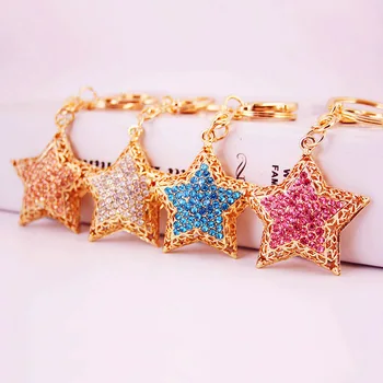 корейски стил творчески кристал петолъчна звезда кола ключодържател дамски чанта аксесоари звезда метална висулка малък подарък