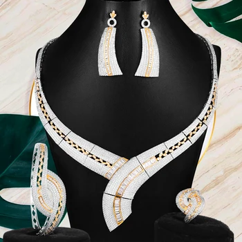 GODKI Луксозна багета геометрична 4PCS африкански комплект бижута за жени сватба кубичен циркон индийски Дубай булчински бижута комплект 2020