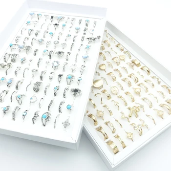 50pcs/set Пръстени за пръсти за жени Бохемски стил Сребърно позлатено Модни бижута Аксесоари за бижута