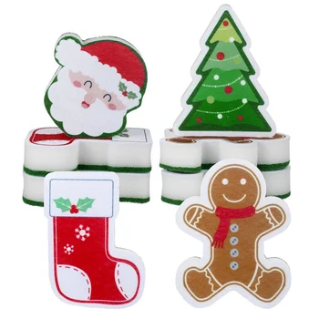 8 бр. Коледни гъби Кухненски двустранни гъби за миене на съдове Санта коледно дърво Gingerbread Man