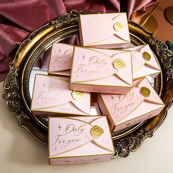 20pcs бонбони десерт розова хартия кутия сватба голям бронзов плик шоколад пакет картонена кутия рожден ден парти сувенир съхранение