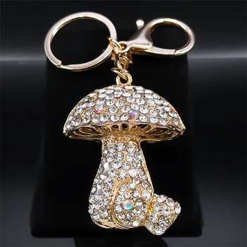 Мода гъби ключодържател за жени бял кристал злато цвят метал елегантен Y2k ключодържател сватбен подарък бижута llaveros