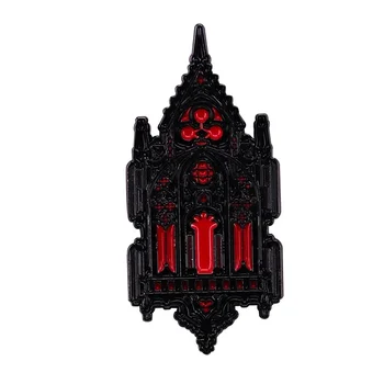 Магически черен червен дом твърд емайл щифт ревера щифтове понк готически брошка значка мода бижута аксесоари