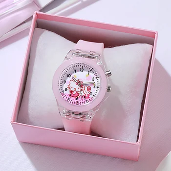 Hello Kitty деца часовници момичета цвят източник на светлина силиконова каишка деца часовник с кутия подарък часовник китката Relogio Feminino