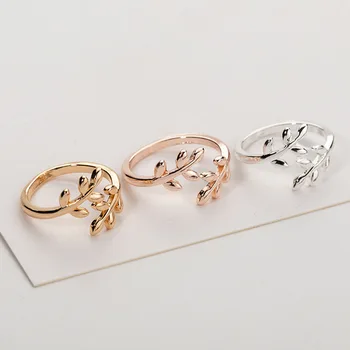 Мода маслиново дърво клон листа отворен пръстен за жени момичета сватбени пръстени регулируеми кокалче пръст сексапил бижута празнични подаръци