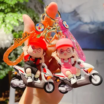 Нова карикатура колоездене двойка ключодържател сладък мотоциклет кукла чанта висулка колоездене ключодържател етикет на едро подарък за любовник аксесоари