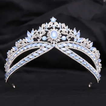 бароков син опал кристална сватбена корона Кралска кралица булчински диадеми и корони булка коса бижута конкурс диадема главата аксесоари