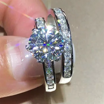 Sparkling Lovers Lab Diamond Finger Ring комплекти 925 стерлингово сребърно парти Сватбена халка Пръстени за жени Мъже Годежни бижута подарък
