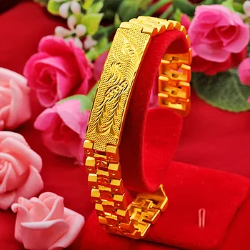 Real 24K златен цвят дракон феникс цвете гривна за жени мъже верига чист 999 златно покритие гривна гривна фини бижута подаръци