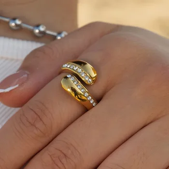 реколта злато сребърен цвят любов прегръдка форма двойка пръстен за мъже жени винаги с вас завинаги циркон регулируеми отворени пръстени подарък