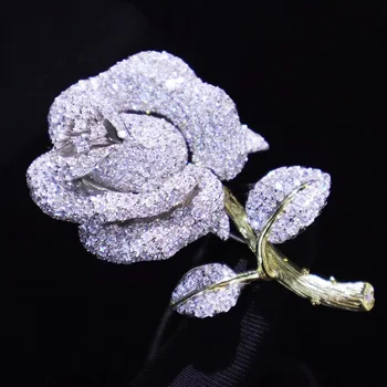 Fine луксозни бижута сладък романтичен женски подарък 925 стерлинги сребро с кубичен циркон роза цвете брошка за жени