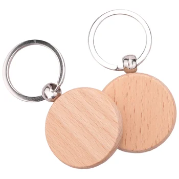 100Pcs празен кръг дървени ключодържател DIY дърво ключодържатели ключови маркери могат да гравират DIY подаръци